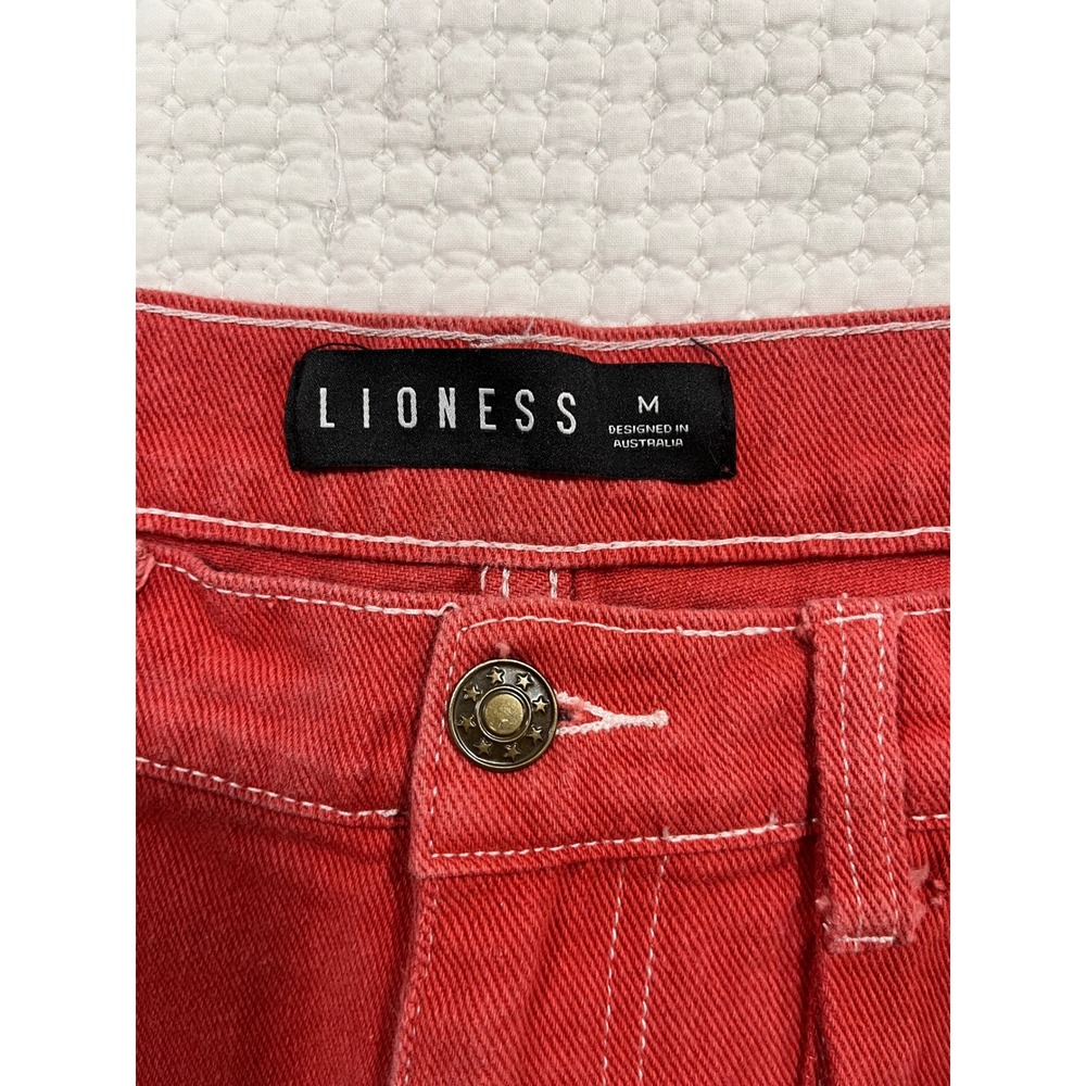 Lioness Red Carpenter Pants Wide Leg Utility Denim Contrast Stitch Womens Size M - Picture 2 of 9